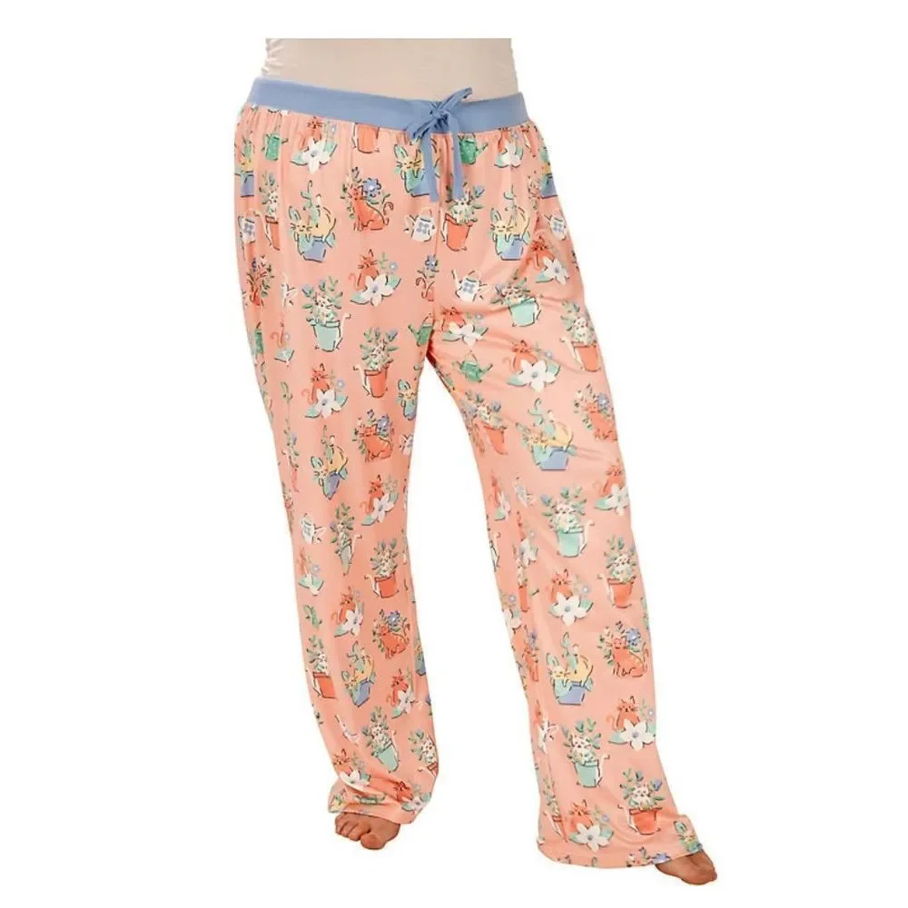 Nite Nite by Munki Munki Women’s 3X Cats in  Flower Pots Pajama Pants